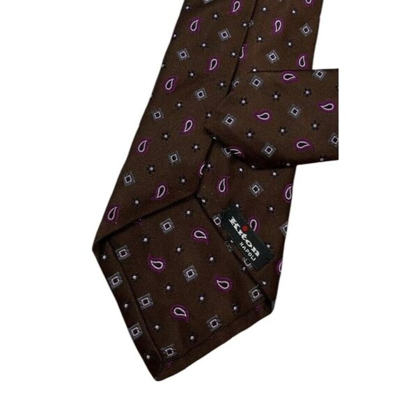 KITON 7fold 100% Silk Necktie LUXURY Brown Geometric Paisley Floral W:3.6" EUC - Picture 5 of 5